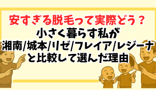 安すぎる脱毛って実際どう？小さく暮らす私が湘南、城本、リゼ、フレイア、レジーナと比較して選んだ理由